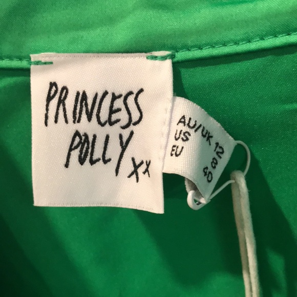 New Princes Polly Dress Womens 8 Kelly Green Silky Ruching Button Bohemian Hip - Picture 3 of 10
